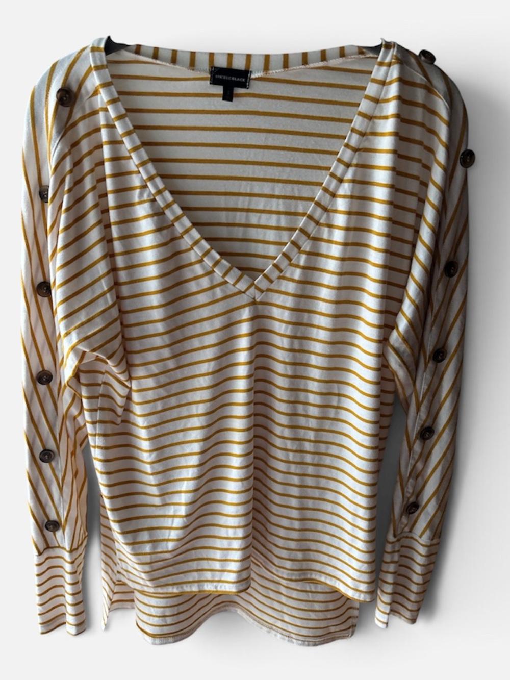 V-Neck Long Sleeve Striped Top in Mustard and White